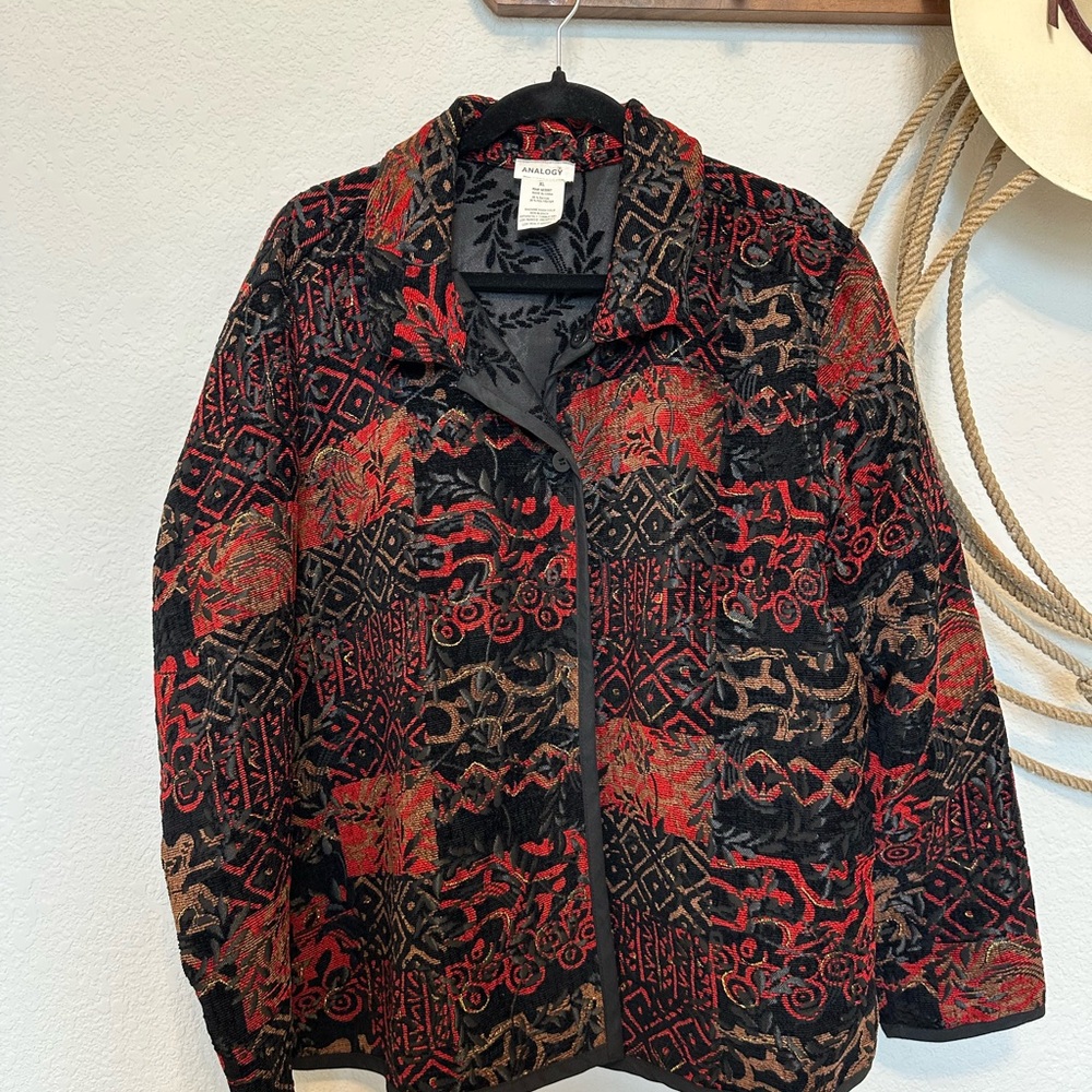 Chic Black And Red Patterned Jacket - image 5